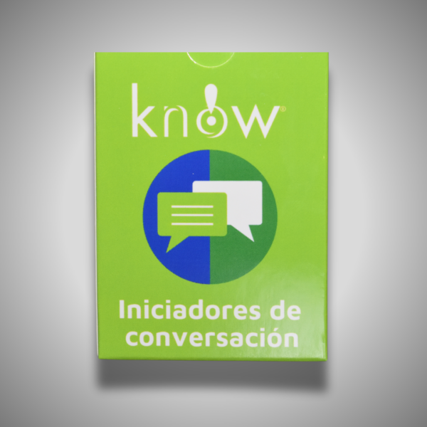 Picture of a deck of cards with the title "Know Iniciadores de conversacion"