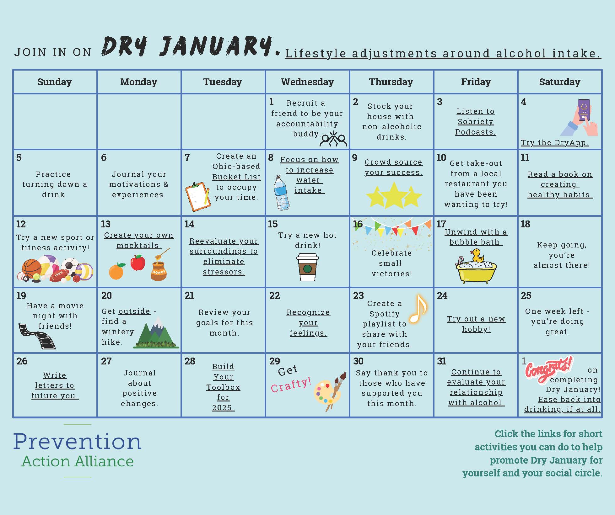 Dry January Calendar 2025