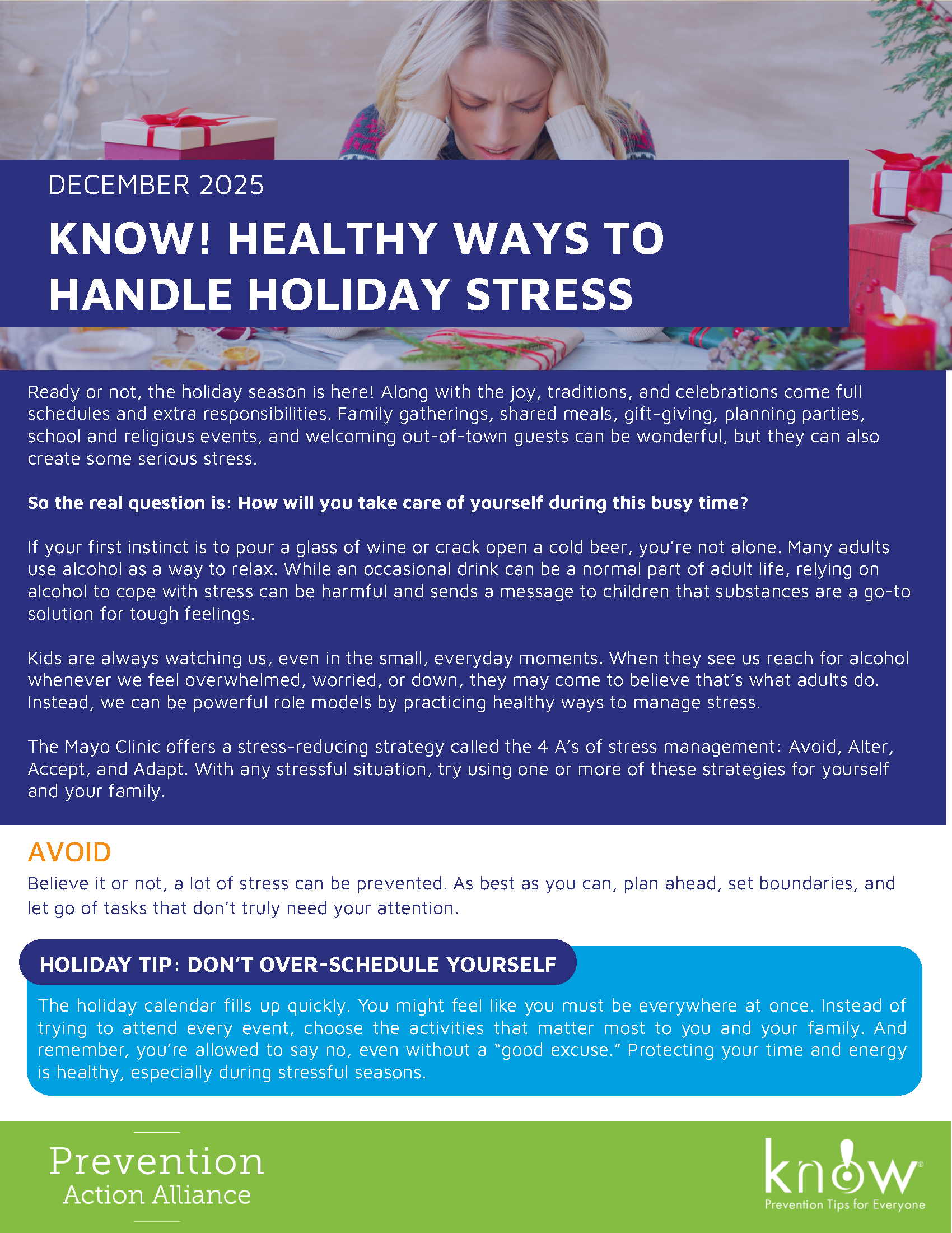 Page 1 of Know! Healthy Ways to Handle Holiday Stress